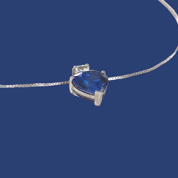 Sterling Silver Sapphire & White Topaz Heart Pendant Necklace. - Picture 7 of 10